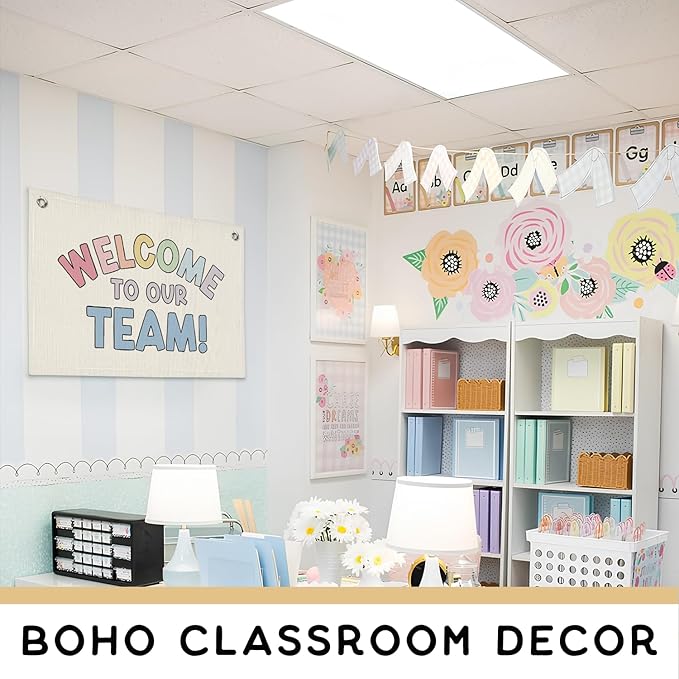 Boho Classroom Welcome Banner Wall Decor, Inspirational Teacher Back To School Canvas Banner Wall Hanging Flag for School Kindergarten Perschool Classroom Must Haves 20x30