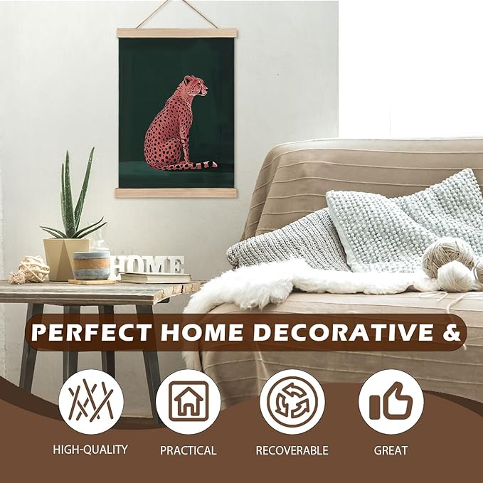 LZYRF Hot Pink Cheetah Wall Art Poster Framed, Cheetah Print Room Decor, Emerald Green Trendy Fashion Leopard Animal Canvas Prints Wall Decor for Home Girls Bedroom Dorm Apartment, 12x16 Inch