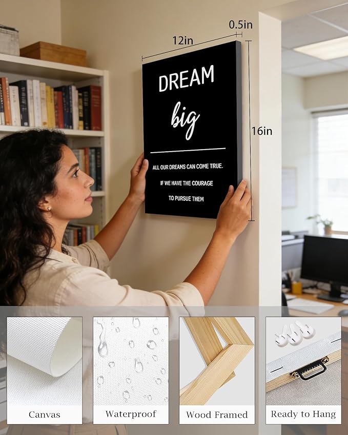 KUVIOKE Inspirational Framed Wall Art Motivational Quotes Wall Decor Encouraging Office Posters Positive Affirmations Sayings for Classroom Bedroom Living Room Ready to Hang Set of 6, 12x16in (Framed)