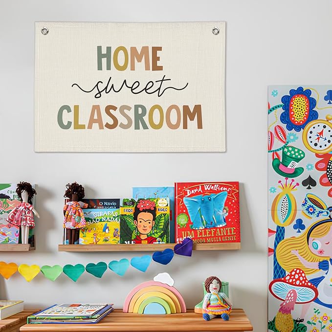 Classroom Decor, Inclusive Classroom Welcome Boho Linen Banner Wall Hanging Banner Flag Decor for Homeschool Nursery