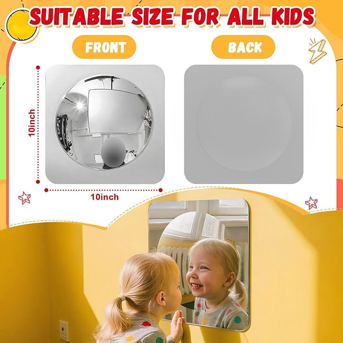 Geiserailie 1 Pc Sensory Wall Mirror Acrylic Bubble Mirror Toys for Calming Corner Items - Sensory Room Have Visual, Tactile Stimulation (10 x 10 Inch,Silver)