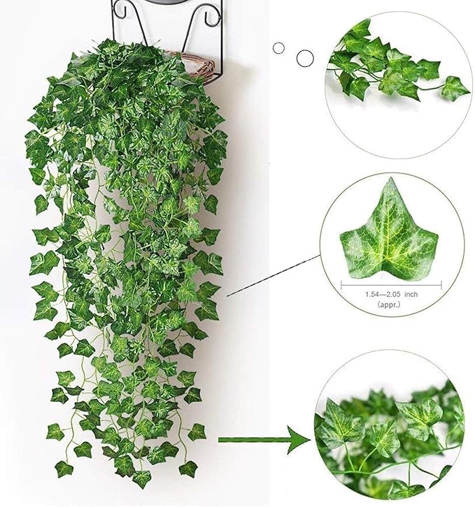Comtelek 168 FT Artificial Ivy 24 Pack Ivy Vine Garland Ivy Leaves Greenery Garlands Clip Hanging Fake Leaf Plants Faux Green Flowers Decor Home Kitchen Garden Office Wedding Wall