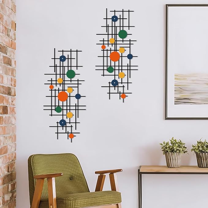 ruelen Set of 2 Minimalist Geometric Wall Decor - Modern Metal Wall Art for Living Room, Bedroom & Office – Abstract 2D Design in Bright Colorful Style