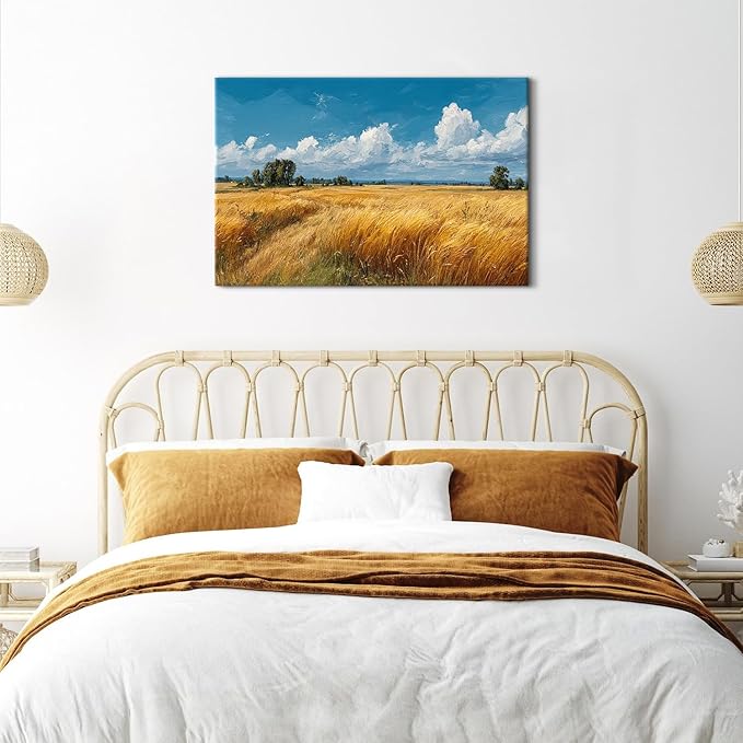 Farmhouse Kitchen Wall Art Nature Pictures Wall Decor Autumn Farm Land Painting Rustic Meadow Landscape Canvas Prints Country Trees Poster Artwork for Bedroom Living Room Home Decoration 24x36"