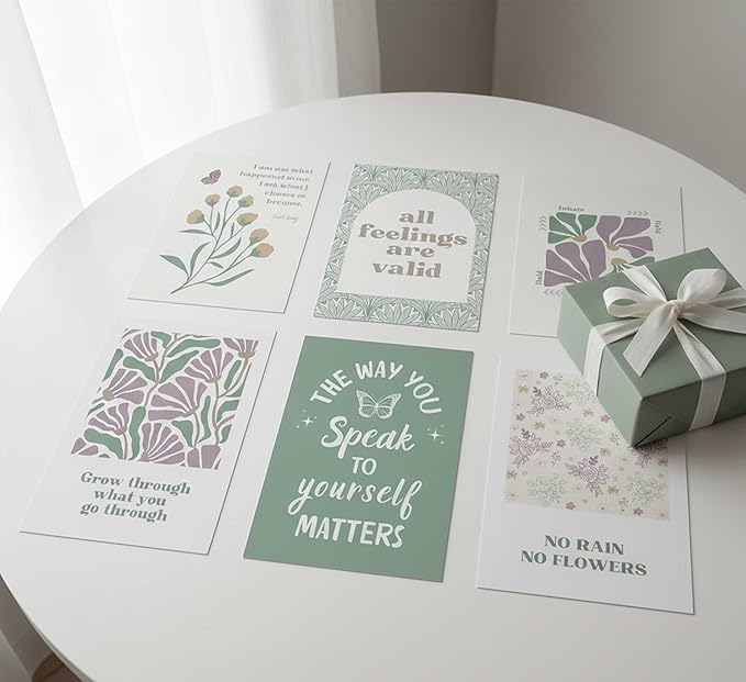6 Pcs Mental Health Canvas Wall Art Psychology Therapy Motivational Quotes Green And Purple Abstract Boho Floral Painting Pictures Wall Decor Poster Print Artwork for Bedroom Office Unframed