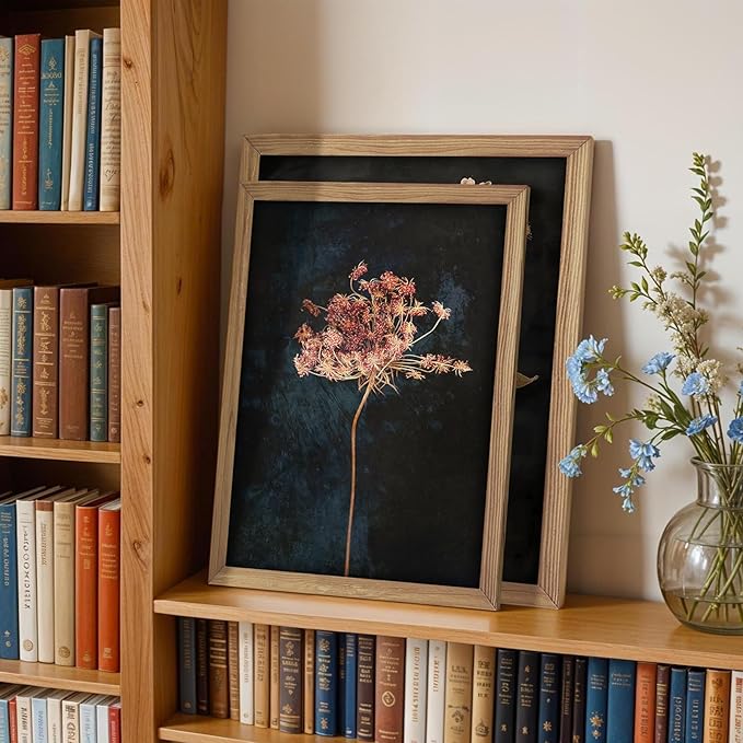 2Pcs Framed Vintage Wall Art Prints, Retro Moody Floral Botanical Canvas Painting Farmhouse Decor, Black Dark Flower Picture Poster for Bathroom, Bedroom, Living Room, Gallery 12X16In