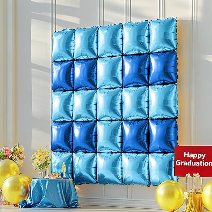 NISOCY 25PCS Deep Blue Square Foil Balloons Wall Backdrop Double Sided Pearl Blue Balloons Arch Kit for Birthday Graduation Baby Shower Wedding Memorial Day Party Decorations