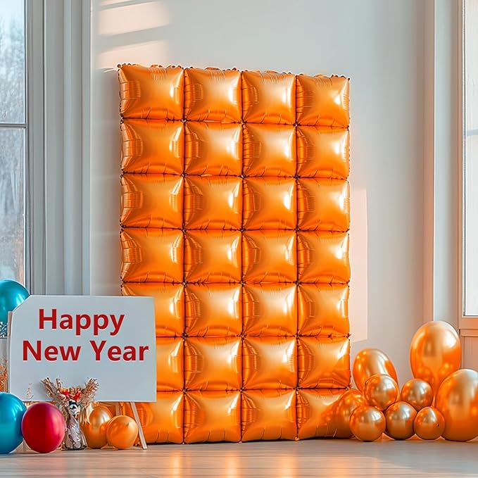 NISOCY 36PCS Orange Square Foil Balloons Wall Backdrop Double Sided Orange Balloon Tunnel Arch Kit for Birthday Graduation Wedding Halloween Thanksgiving Baby Shower Party Decorations
