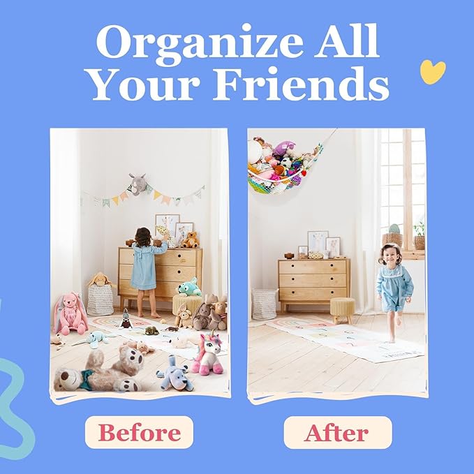 Lilly's Love Large Stuffed Animal Hammock | Corner Hanging Organizer, Toy Storage, Stuffed Animal Storage Net | Made from Quality Fishing Net, Holds 12lbs | 79"x63"x63" (Pink, 2 Pack)
