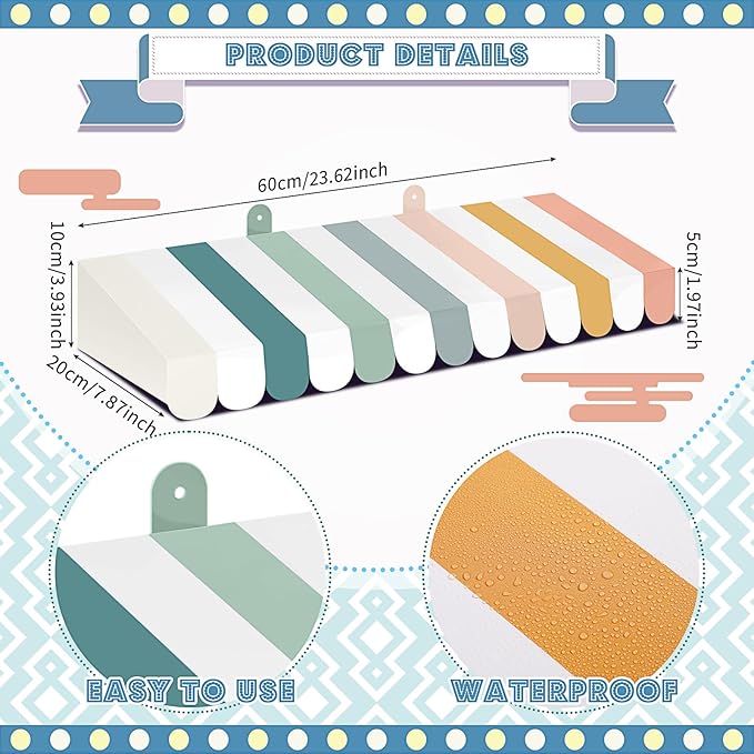 Boao 4 Pack Circus Awning Decoration 3D Stripe Cardboard Awning Carnival Wall Decor Circus Party Favors for Lemonade Stand Bakery Ice Cream Truck Bulletin Board(Morandi Color,Boho Style)
