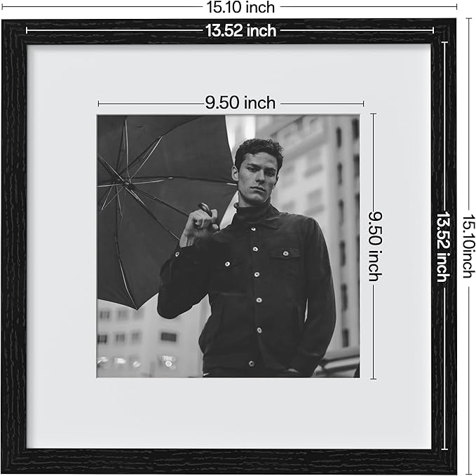 eletecpro 14x14 Picture Frames Set of 9, Classic Gallery Wall Frame Set Displays 10x10 Photos with Mat or 14x14 without Mat, Photo Frames Collage Wall Decor, Black Frames for Home Decor