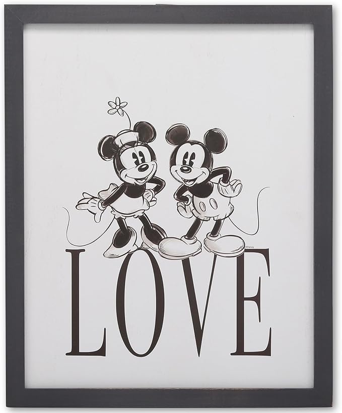 Disney Mickey and Minnie Mouse Love Framed Wood Wall Decor - Vintage Mickey Mouse Wall Art for Home Decorating