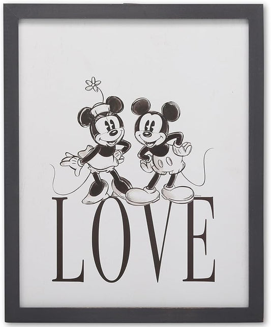 Disney Mickey and Minnie Mouse Love Framed Wood Wall Decor - Vintage Mickey Mouse Wall Art for Home Decorating