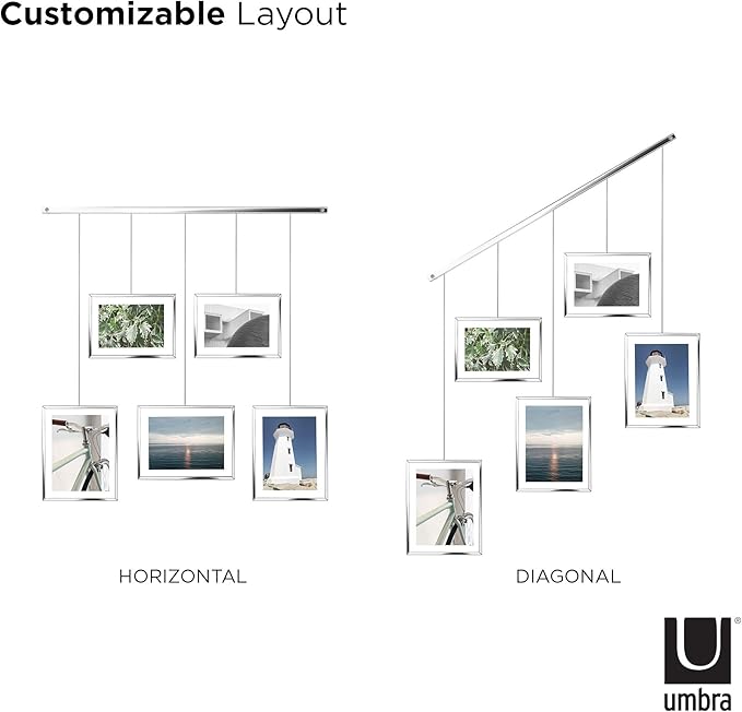 Umbra Exhibit Picture Frame Gallery Set, Adjustable Wall Collage Displays Five Photos (Two 4x6 and Three 5x7), Set of 5, Chrome