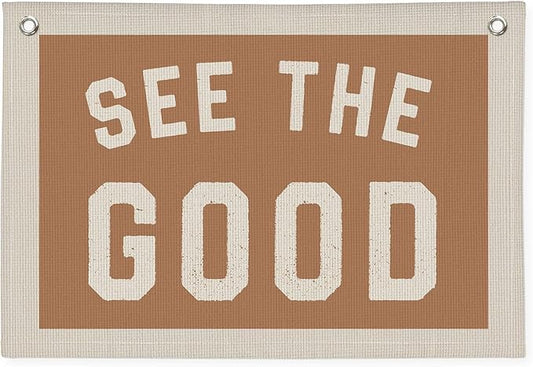 See The Good Wall Decor, Inspirational Wall Decor, Boho Accent Vintage See The Good Sign Linen Banner Wall Hanging Banner Flag, Accent Wall Decor