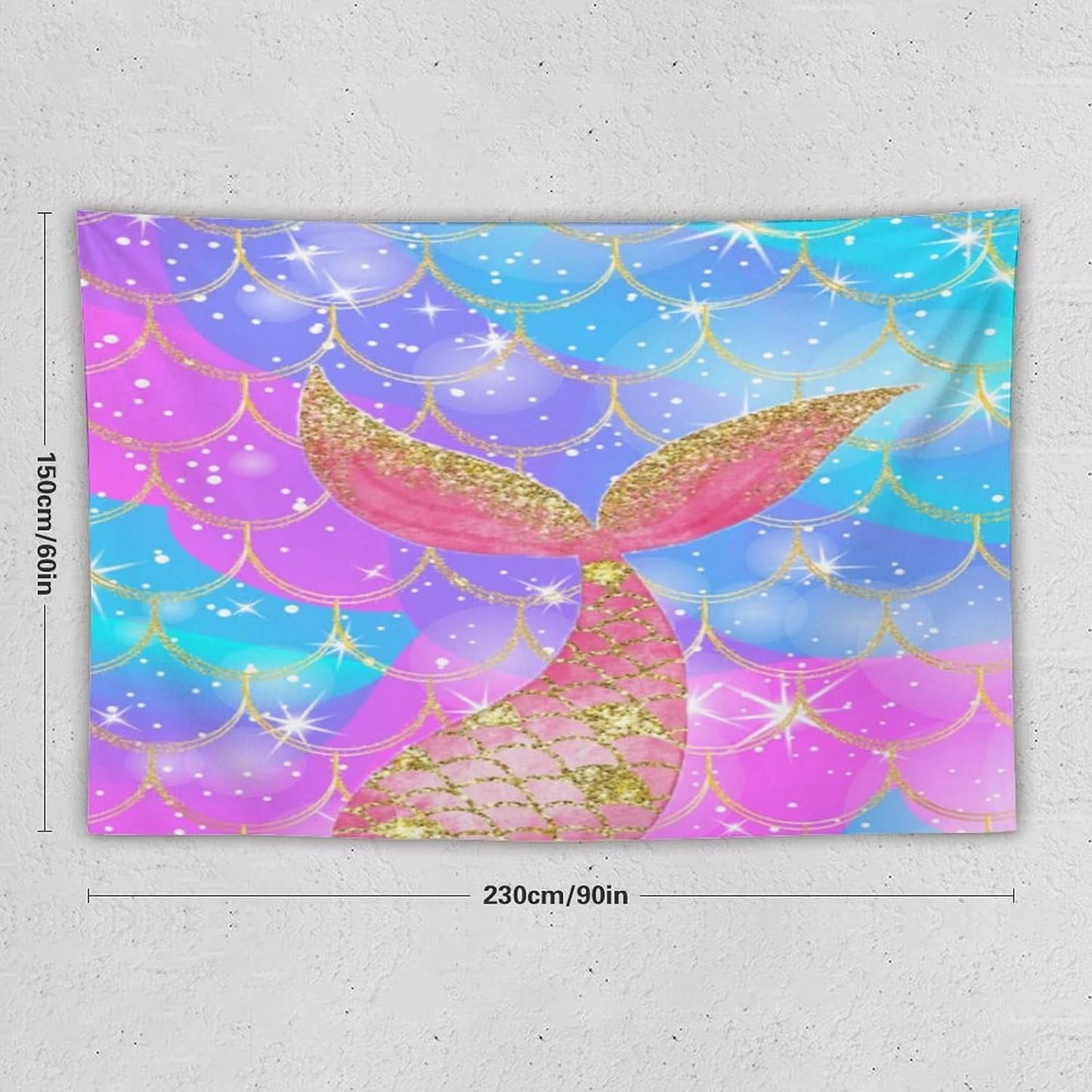 HZOHNAGO Mermaid Scales Tapestry Colorful Shiny Scales Mermaid Tail Pattern Printed Wall Tapestry Wall Hanging for Bedroom Living Room Dorm 90" W x 60" H
