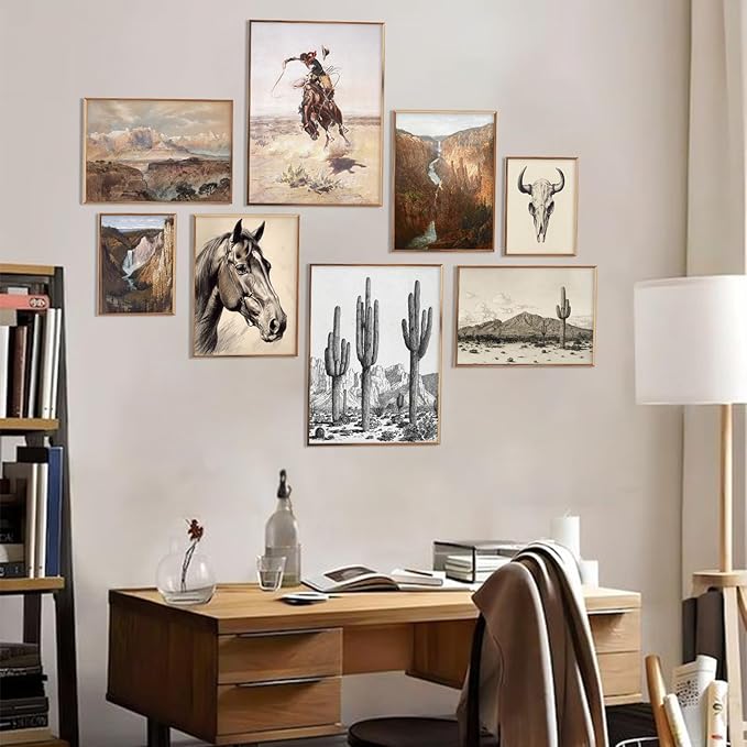 Western Decor Vintage Southwestern Wall Art,Farmhouse Wall Decor Vintage Cowboy Pictures,Boho Ranch Desert Southwestern Wall Decor Aesthetic,Classic Artwork Prints for Western Bedroom Bathroom Decor,Unframed