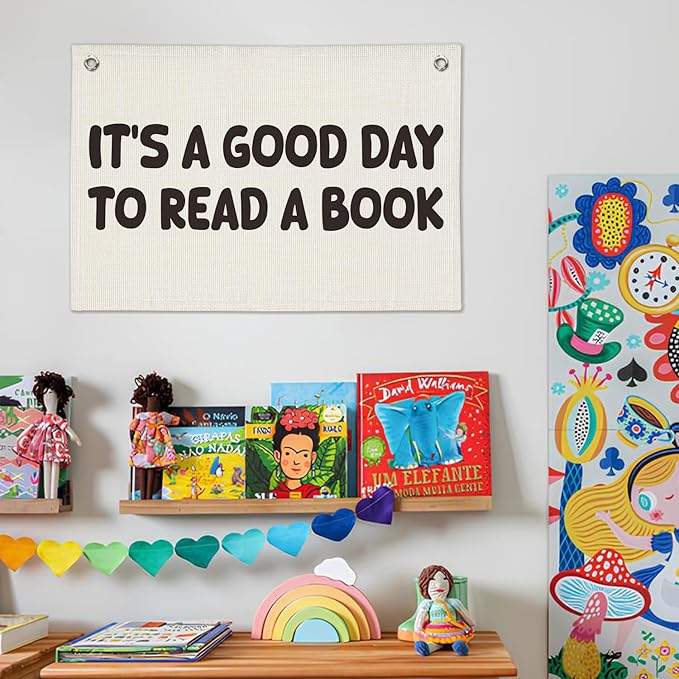 Classroom Decor, Reading Nook Decor, It's A Good Day To Read A Book Banner 20x30 Inch - Book Club Decorations, Kids Bedroom Wall Art, Bookworm Gift Idea, Cozy Reading Corner Playroom Wall Hanging