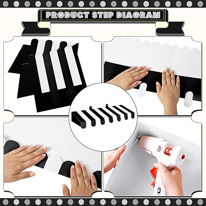 Boao 4 Pack Black and White Circu Awning Decoration 3D Stripe Cardboard Awning Carnival Wall Decor Circus Party Favors for Black & White Birthday Party Decorations Bulletin Board Decor
