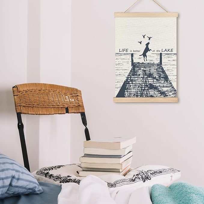 LZYRF Lake House Wall Art Poster Framed, Coastal Beach Room Decor, Life Is Better at the Lake Vintage Beachy Canvas Prints Wall Decor for Living Room Bedroom Beach House Cabin, 12x16 Inch