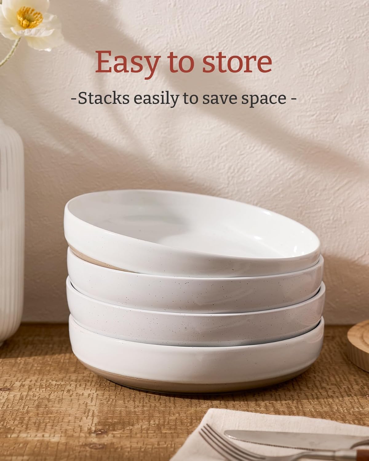 famiware Milkyway 33 oz Bowl Set, Pasta Bowls Set of 6, Salad Bowls Perfect for Your Friend for Housewarming, Thanksgiving, Christmas, White