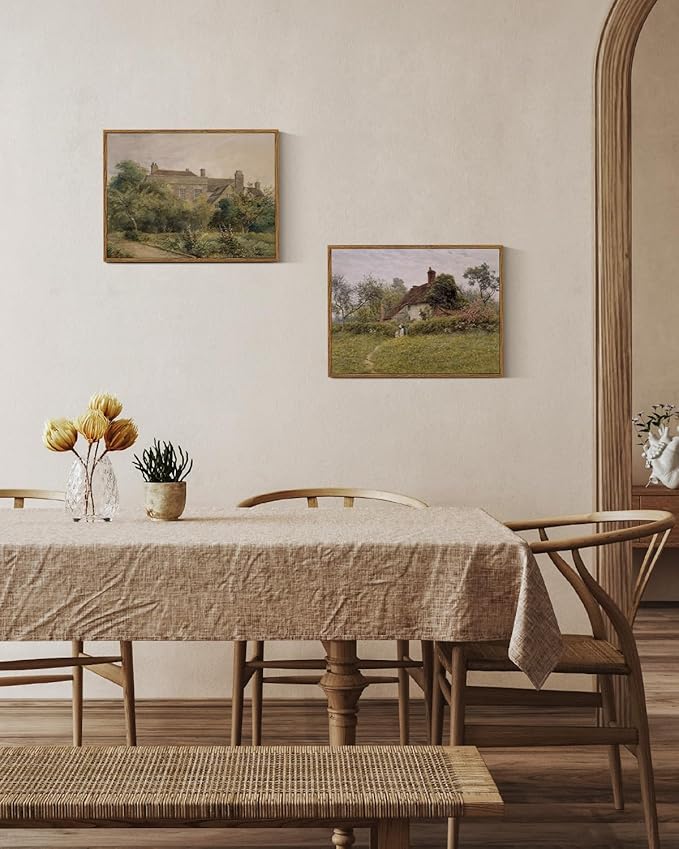 InSimSea Framed Canvas Wall Art Vintage Decor, Landscape Art Prints, Old Cottages Countryside Paintings Wall Decor, Rustic Farmhouse Picture for Bedroom Living Room Bathroom, 12"x16"