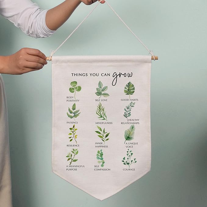 Things You Can Grow Wall Hanging Banners, Self Growth, Mental Health Poster, Mindfulness Therapy Counseling Office Decor Therapist, Pennant Style Banners, Office Wall Hanging Banner Decor