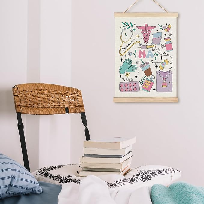 LZYRF MA Medical Assistant Wall Decor, Medical Office Decor, MA Nurse Doctor Gifts Canvas Prints Wall Decor for Nursing Room Office School Hospital, 12x16 Inch