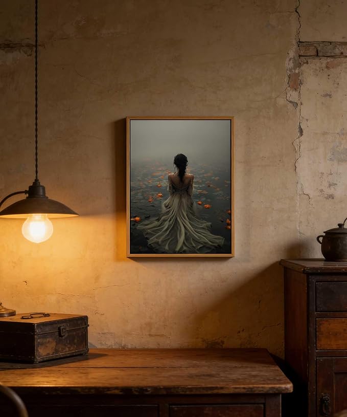 Framed Dark Academia Wall Art Lady in the Lake Moody Victorian Wall Decor Pictures Gothic Cottagecore Posters Prints Vintage Halloween Aesthetic Paintings for Gallery Bedroom Decoration 8x10in