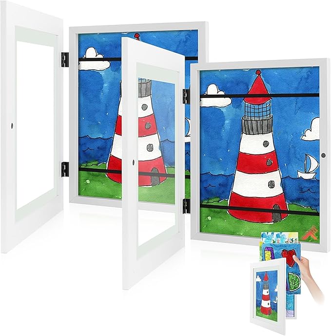 Golden State Art, 8.5x11 Kids Art Frames, Front-Opening Picture Frame Great for Kids Drawings, Artworks, Children Art Projects, Schoolwork, Home or Office (White, Set of 2)