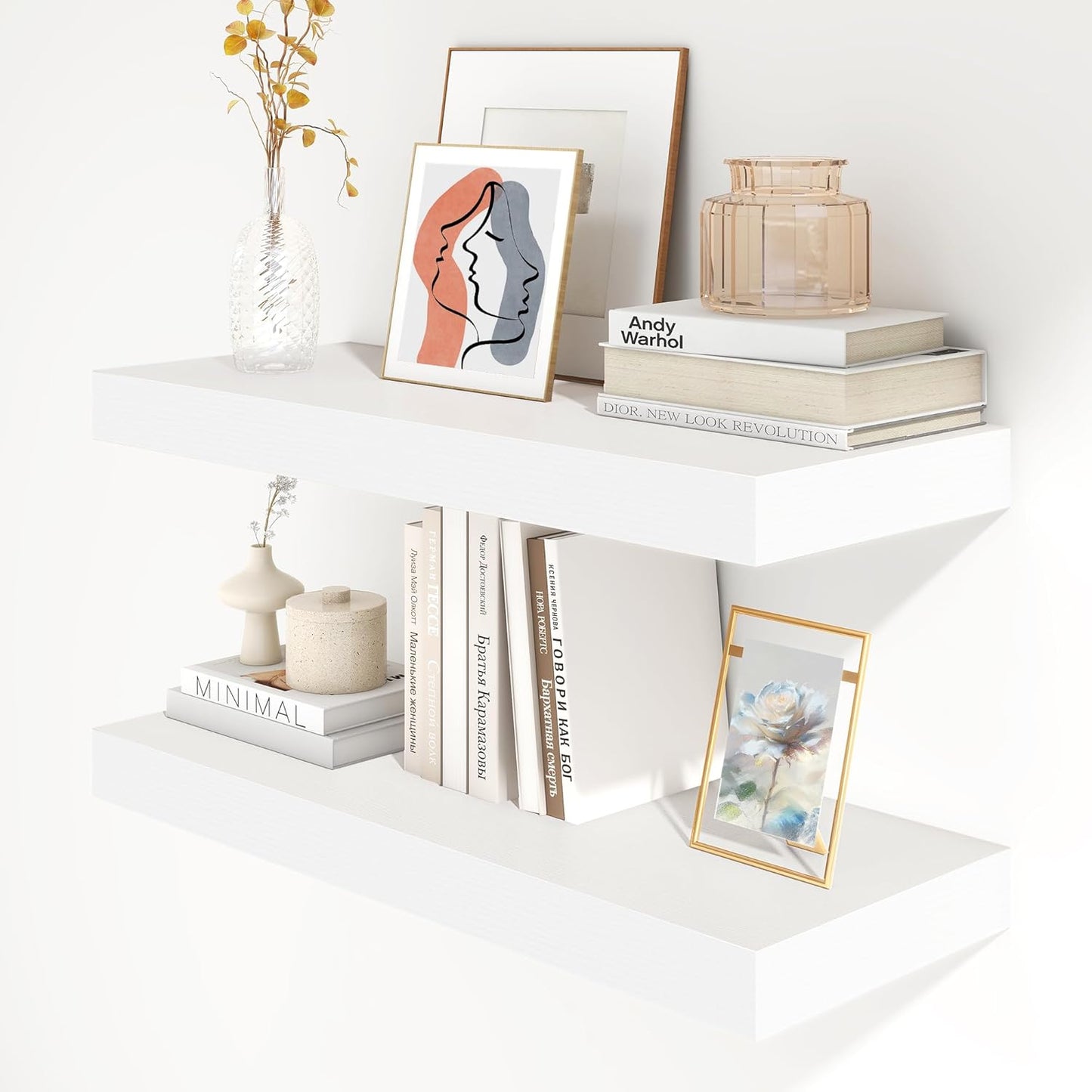Deep Floating Shelves | 30 Inch Floating Shelves for Wall Set of 2 | 12 Inch Deep White Shelves for Living Room Bathroom Laundry Room Bedroom Kitchen Home Office - White