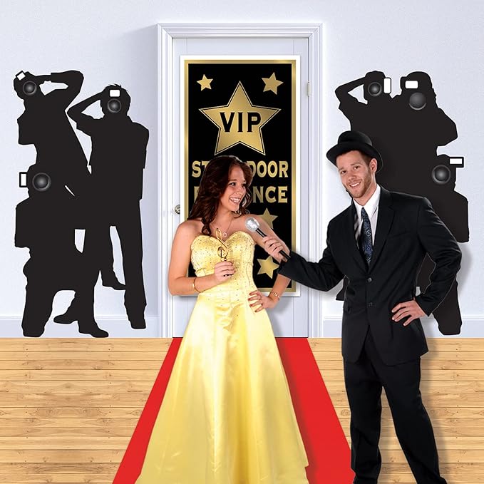 Beistle Paparazzi Cutouts – 4-Count Thin Printed Clear Plastic Hollywood Photographer Wall Backdrop Decorations for Awards Night Parties Celebrity Photo Props and VIP Event Décor, 5'3"