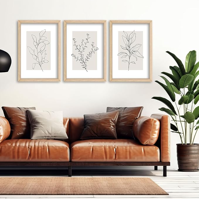 YWJKWLGS Neutral Botanical Prints Framed Wall Art Decor 11x16 Inch Set of 3 Boho Plant pictures Sign minimalist Vintage for Bedroom Office bathroom Wall Hanging (Wood)