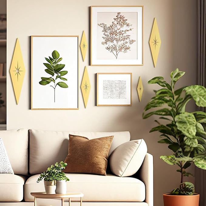 Yaocom 5 Pieces Mid Century Modern Decor Midcentury Vintage Style Gold Starburst Metal Wall Art Elegance Wall Accents Diamond Star Bursts Decor Vintage Home Decoration