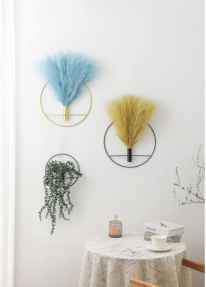Pretty Jolly Boho Wall Decor, Wall-Mounted Metal Wall Decor, Hanging Artificial Pampas Display, Wall Art Living Room, Bedroom, Bathroom, Dining room, Plant Wall Decor 2 Pack Gold