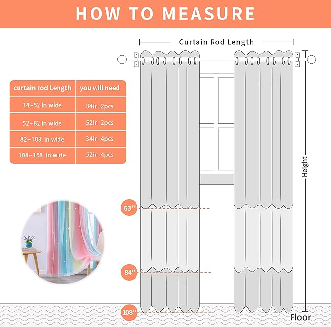XiDi Girls Bedroom Curtains - Rainbow Unicorn Princess Ombre Blackout Curtains, 72 Inches Long Pink/Blue