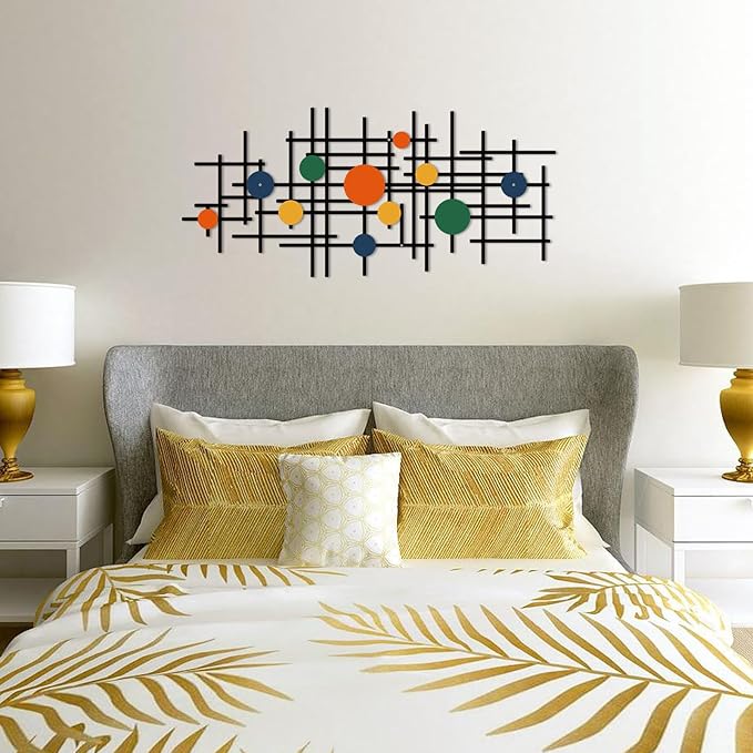 ruelen Set of 2 Minimalist Geometric Wall Decor - Modern Metal Wall Art for Living Room, Bedroom & Office – Abstract 2D Design in Bright Colorful Style