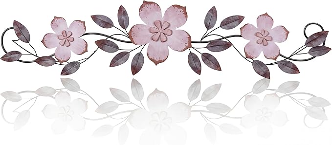 Wesiti Metal Flower Wall Decor Vintage Spring Metal Flower Wrought Iron Scroll Sculpture 15.7''x3.7'' Farmhouse Leaf Wall Decor with Nails for Spring Living Room Bedroom Indoor Outdoor (Purple)