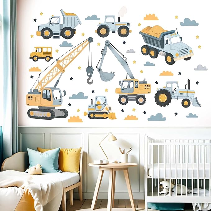 Car Themed Wall Decals for Boys: Peel and Stick Vinyl Wall Stickers for Bedroom Decor and Kids Room - Ages 1-12 Years