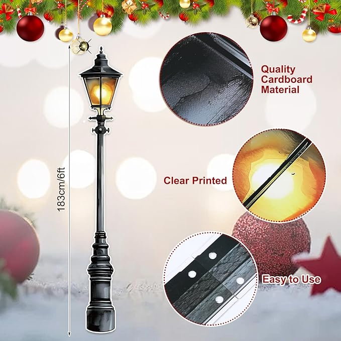 Honoson 2 Pcs 6' Tall Mardi Gras Lamp Post Cardboard Cutouts Winter Vintage Life Size Lamppost Photo Props New Orleans Carnival Street Light Wall Decorations for Masquerade Party Backdrop Home Decor