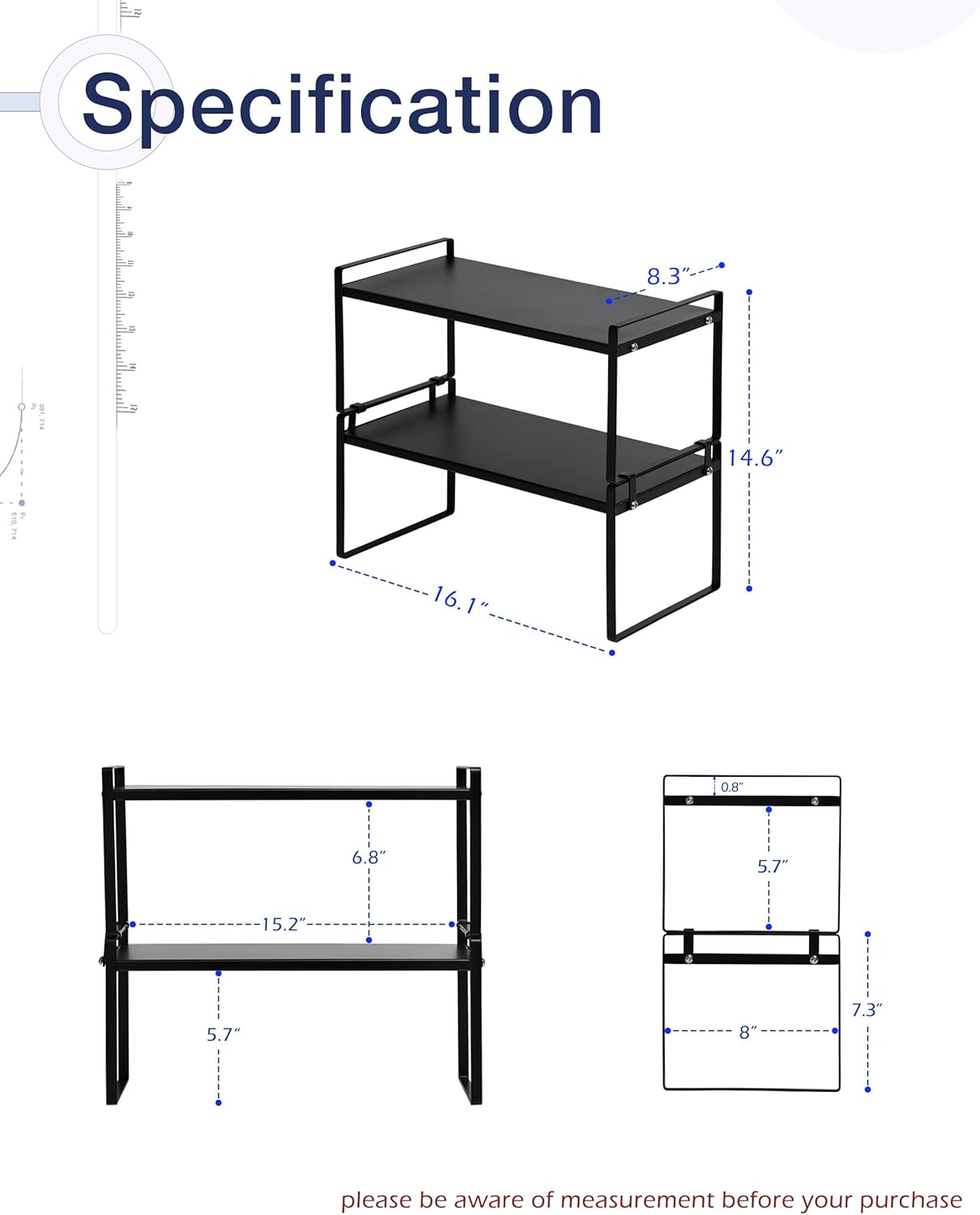 Nxconsu 2Pack Cabinet Shelves Stackable Shelf Organizer Rack Riser for Kitchen Cabinet Pantry Cupboard Counter Countertop Home Organization Storage Space Saver Heavy Duty Metal Nonslip Black