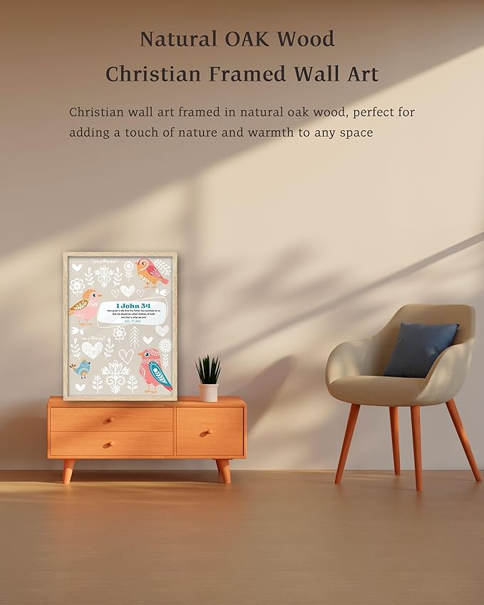 KensTro Natural OAK Wood Nursery Decor Framed Wall Art, 12x16 in Inspirational Christian Bible Verse Wall Art,God's Children Loved and Favored Scripture Print for Boys Girls Bedroom Decor Set of 1