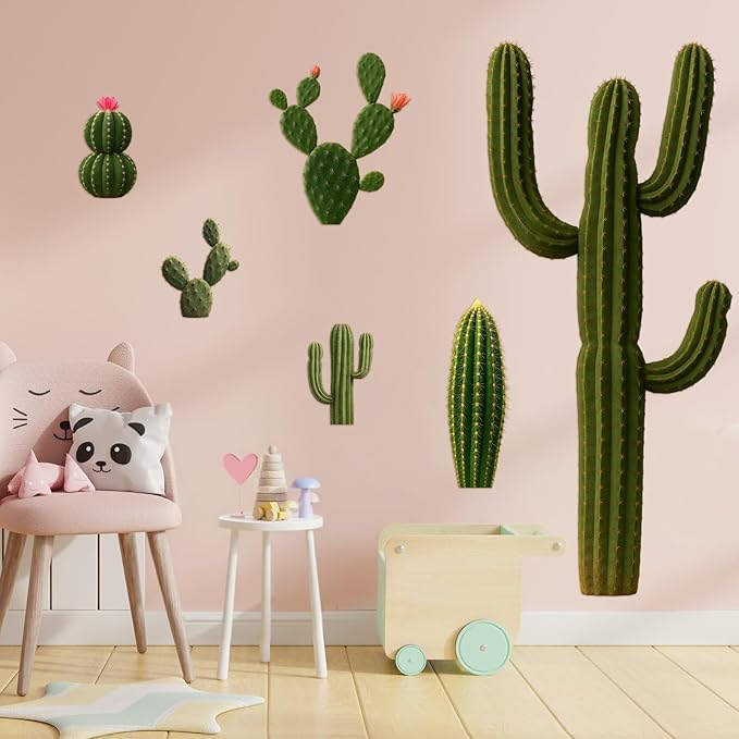 Geyoga 6 Set Realistic Cactus Cutouts Jointed Cardboard Cactus Cutouts Summer Green Plant Wall Decor Cinco De Mayo Fiesta Party Supplies for Photo Prop Wild Western Decoration