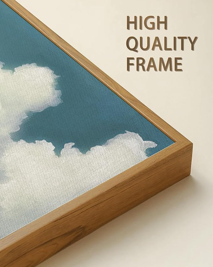 SHENIFY Vintage Framed Wall Art Cloud in Sky Landscape Scenery Rustic Home Decor Retro Decorations for Farmhouse Hallway Bedroom Ready to Hang Wall Artwork - 8x16in Natural Framed