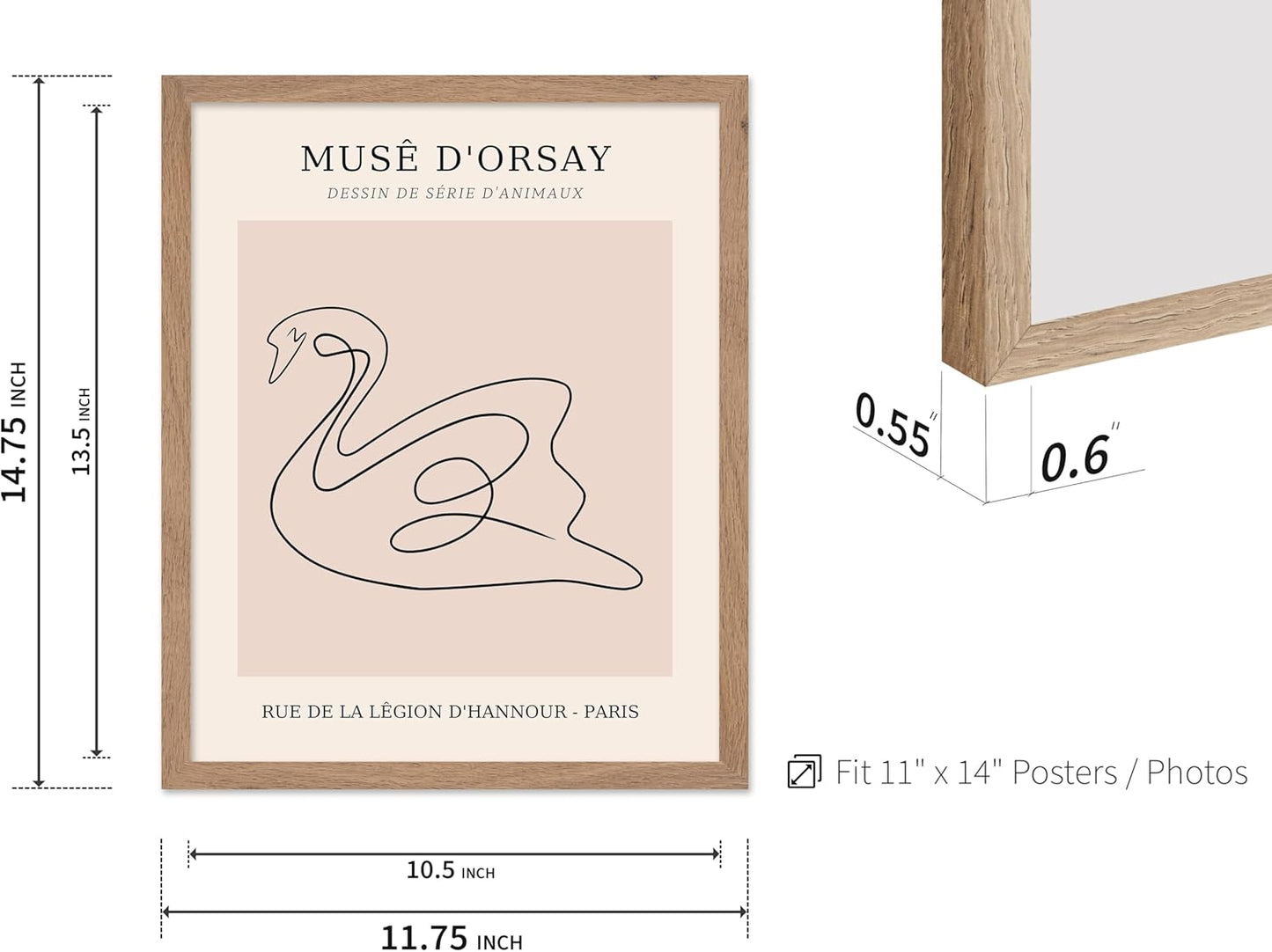 Poster Master Vintage Poster - Retro One Line Swan Drawing Print - Swan Art - Bird Art - Minimal Gift for Her, Animal Lover - Abstract Decor for Home, Office, Bedroom, 11x14 Beige Framed