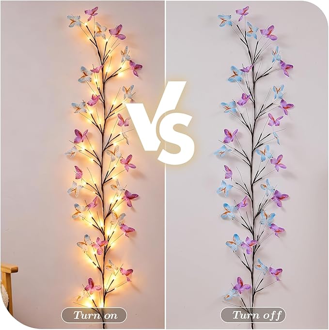 Willow Vine Light with Butterfly 48LED 5.9FT Enchanted Wall Decoration Vine Lights 8 Light Modes for Indoor Home Wall Decoration(Warm White)