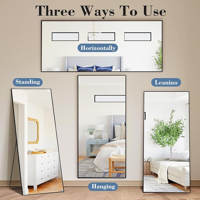 DUMOS Full Length Mirror with Stand, 68"x26" Floor Mirror with Aluminum Alloy Frame for Bedroom, Standing Full Body Mirror with Shatter-proorf Nano Glass for Wall, Living Room, Cloakroom, Black