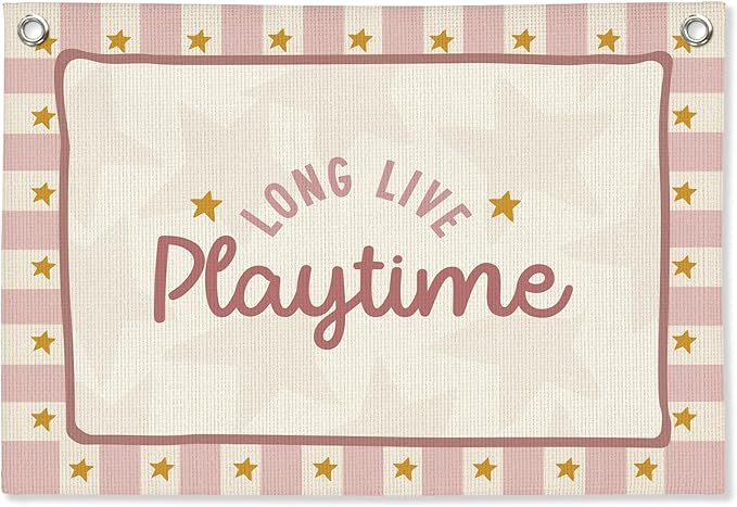 Playroom Wall Decor,Long Live Playtime Linen Canvas Banner,Pink Toddler Playroom Decor Kids Room Nursery with Star Pattern Wall Decor for Toddler Girls Toy Room Bedroom,30x20 Inch