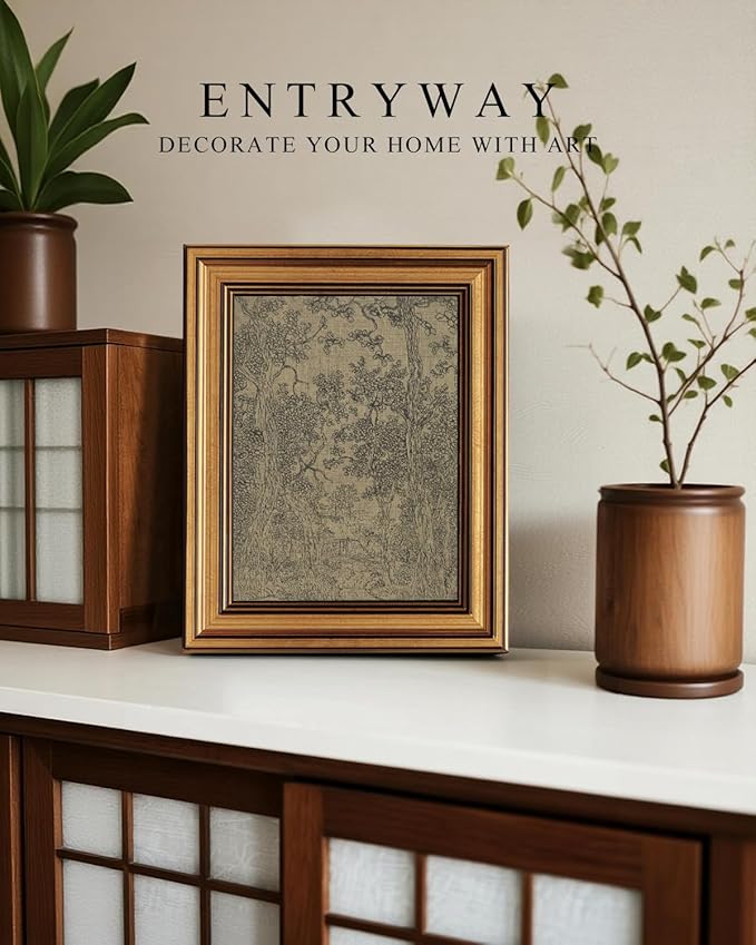 HUARCEY Gold Framed Canvas Wall Art, Antique Sketch Landscape Pictures Vintage Decor, Bedroom Kitchen Shelf Decor, Dark Moody Retro Country Farmhouse Canvas Paintings, 8x10inch