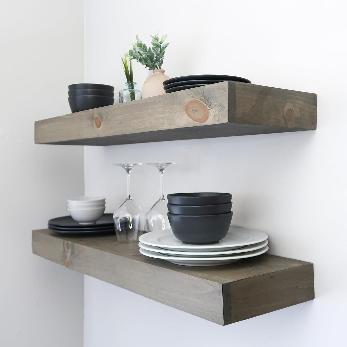 Modern Floating Shelves 3 Inches Thick for Wall, Wide Shelves for Kitchen, Living Room, Bedroom, and Bathroom, Natural Pine Wood, Rustic Wooden Shelf, (Set of 2) (Aged Barrel, 48Lx3Hx6D)
